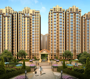 法式小区内景建筑效果图 